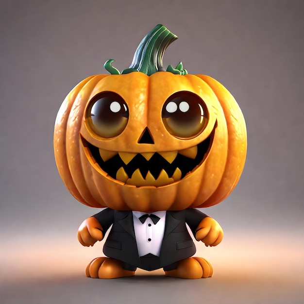 3d cute pumpkin monster in formal suito on halloween