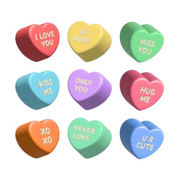 Photo 3d cute realistic heart chocolate candy love conversation text message words for valentines day