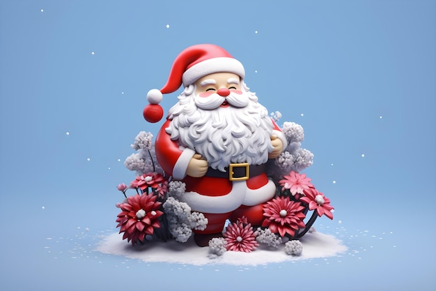 3D Cute Santa Toddler with Flowers on Snow Ai Generated