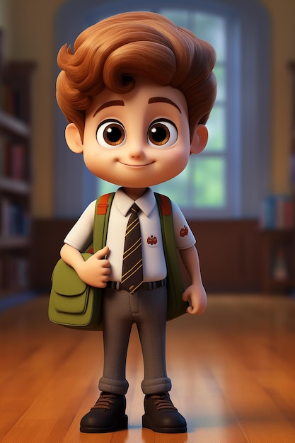 3d cute school boy character