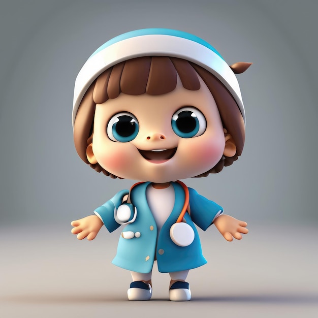 3D Cute smile little kid doctor with big eyes