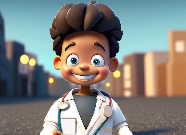 3D Cute smile little kid doctor with big eyes