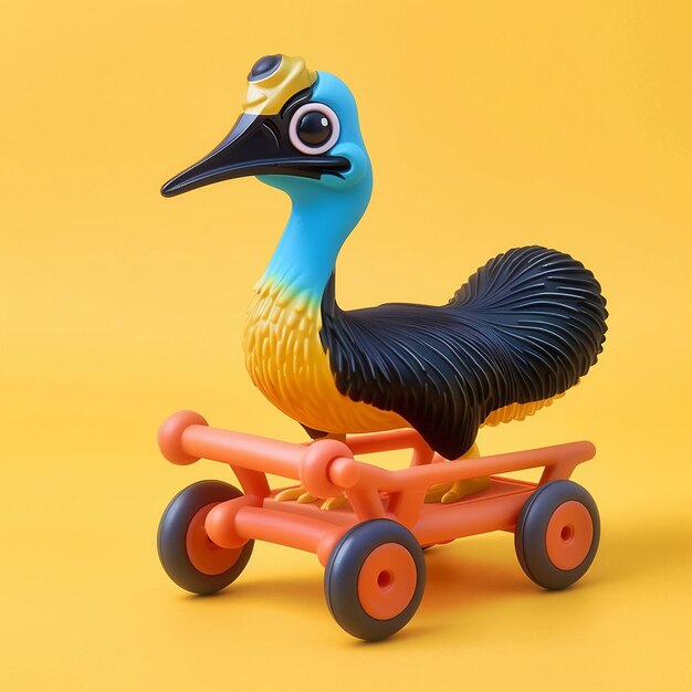 3D Cute Toy Cassowary Isolated on Flat Color Background