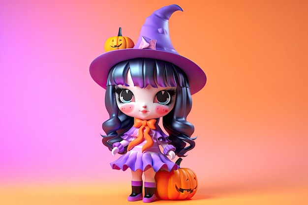 3d Cute witch Halloween theme Generative Ai