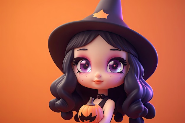 3d Cute witch Halloween theme Generative Ai