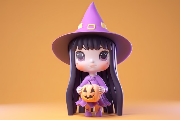 3d Cute witch Halloween theme Generative Ai