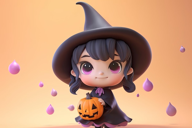 3d Cute witch Halloween theme Generative Ai