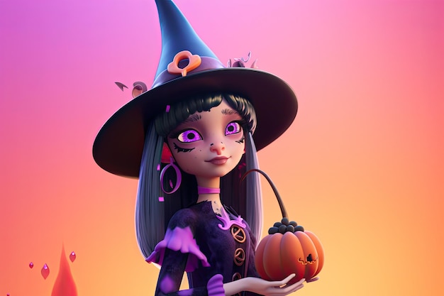 3d Cute witch Halloween theme Generative Ai