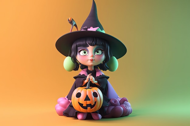 3d Cute witch Halloween theme Generative Ai