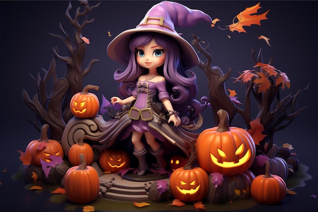 3d Cute witch Halloween