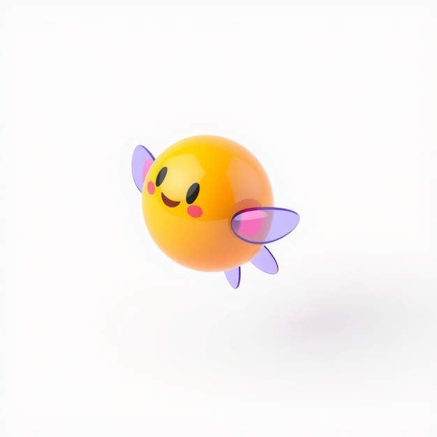 3D Cute Yellow Emoji With Purple Wings Flying