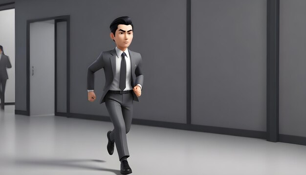 3d cute young businessboy character run front generative ai