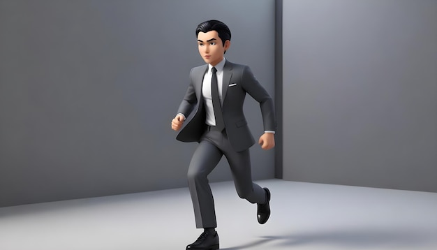 3d cute young businessboy character run front generative ai