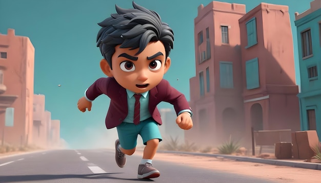 3d cute young businessboy character run front generative ai