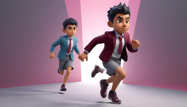 3d cute young businessboy character run front generative ai