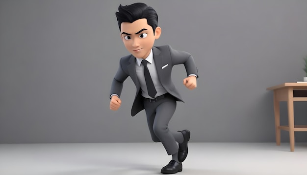 3d cute young businessboy character run front generative ai