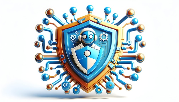 3D Cyber Guardian Crest A Cybersecurity Icon Emblem for Protecting Against Cyber Threats with Isola