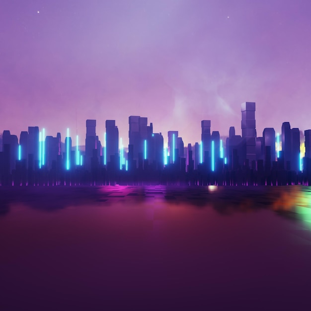 3D dark city of cyberspace metaverse digital landscape of futuristic background concept