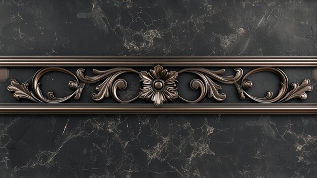 a 3D decorative frame border crafted from thin line steel exuding a sense of luxury and elegance set against an ebony black background enhancing its opulent allure