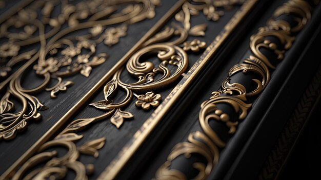 a 3D decorative frame border crafted from thin line steel exuding a sense of luxury and elegance set against an ebony black background enhancing its opulent allure