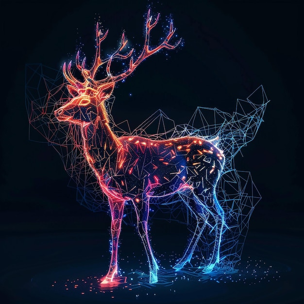 Photo 3d deer isolated on black background