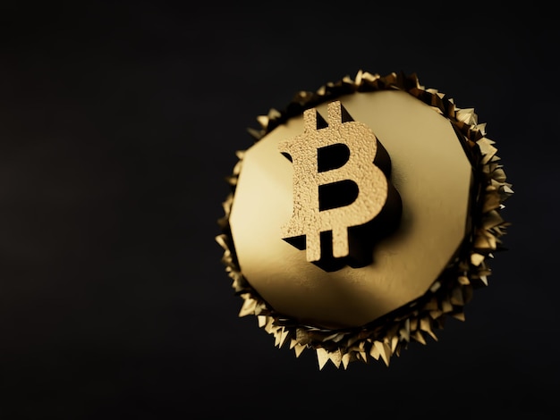 3d deformed bitcoin coin on a black background. 3d render illustration