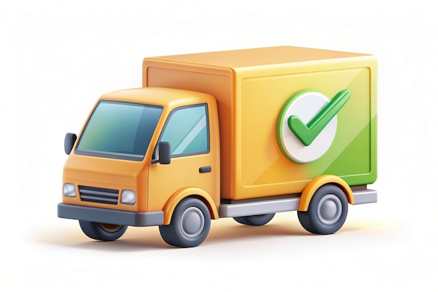 Photo 3d delivery truck with check mark express delivery shipping truck icon quick move fast delivery concept trendy and modern vector in 3d style