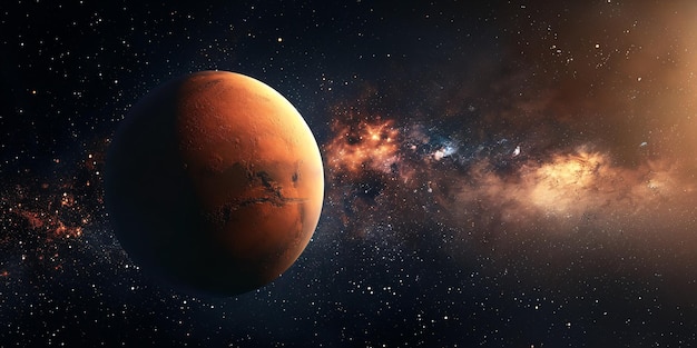 3D depiction of an exoplanet resembling Mars representing the field of astronomy and science set against a dark backdrop