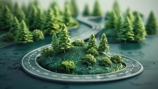 Photo 3d depiction of a green highway segment in isolation