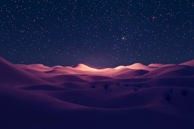 3D Desert Night Starry Sky Bright Desert Scene