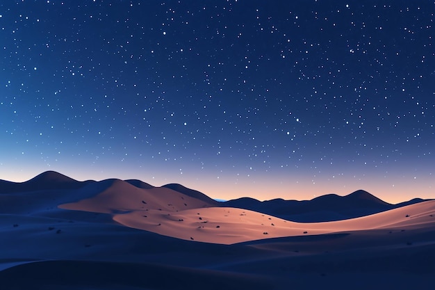 3D Desert Night Starry Sky Bright Desert Scene