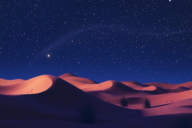 3D Desert Night Starry Sky Bright Desert Scene