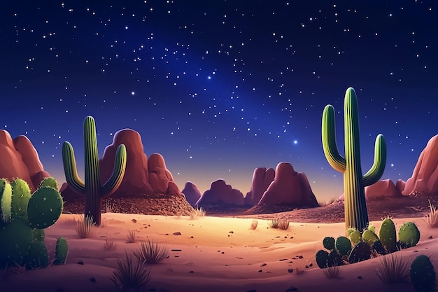 3D Desert Night Stars shining over quiet desert Background Wallpaper