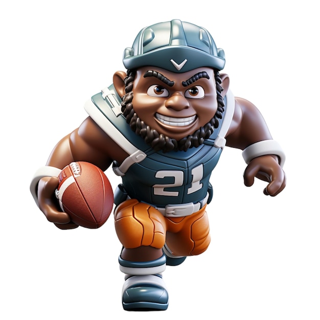 3d design of American football player cartoon character on white background