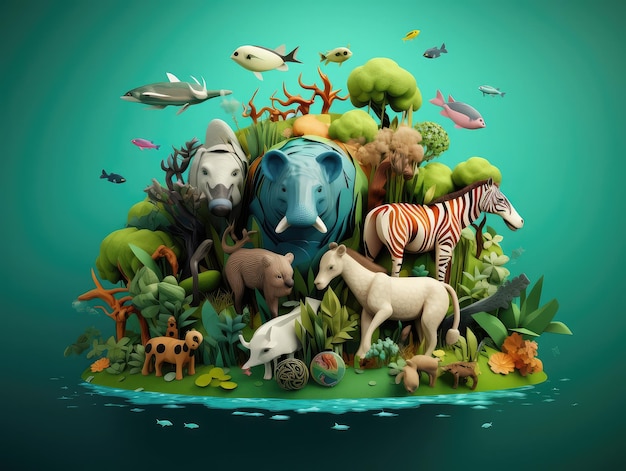 Photo 3d design poster of animal conservation