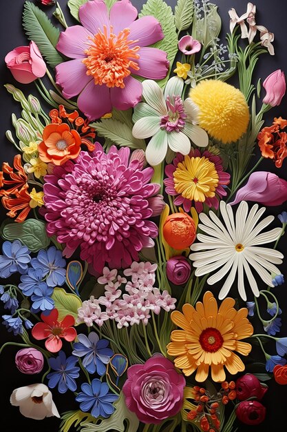 Photo a 3d detailed botanical illustration of a variety of spring flowers