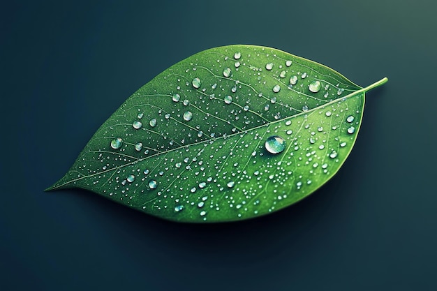 Photo 3d dew drops on emerald green leaf wallpaper background