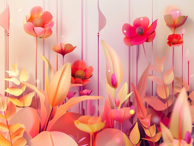 3D Digital Artwork of a Vibrant Abstract Garden Abstract Flower Landscape for Contemporary Spaces