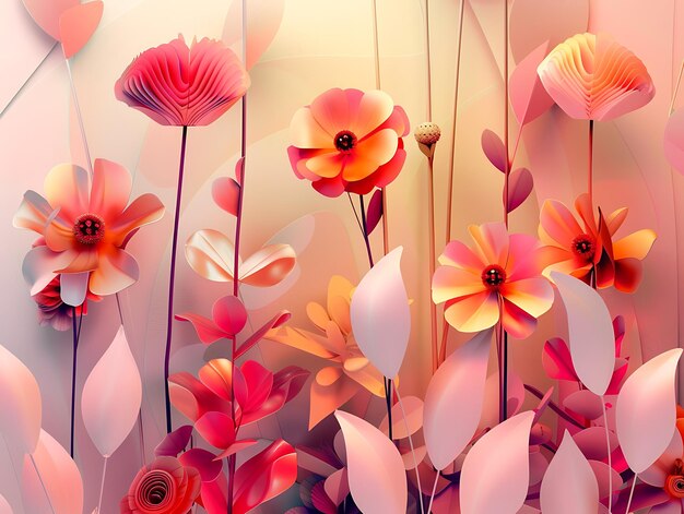 3D Digital Artwork of a Vibrant Abstract Garden Abstract Flower Landscape for Contemporary Spaces