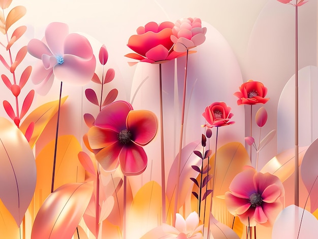 3D Digital Artwork of a Vibrant Abstract Garden Abstract Flower Landscape for Contemporary Spaces