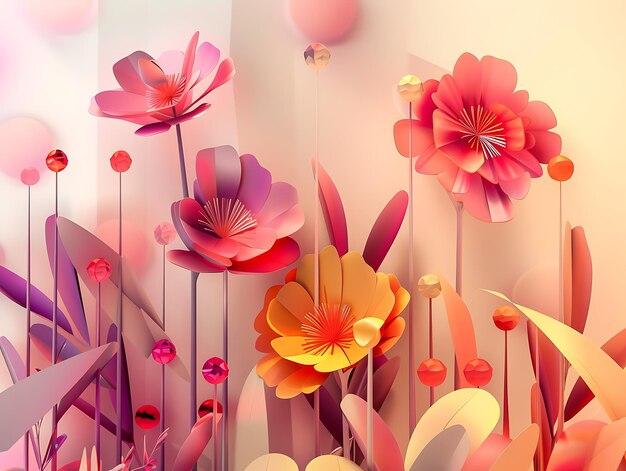 3D Digital Artwork of a Vibrant Abstract Garden Abstract Flower Landscape for Contemporary Spaces