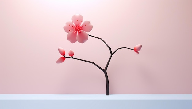 Photo a 3d digital poster featuring a minimalist portrayal of a cherry blossom bud just before bloom