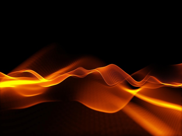 3D digital science background with glowing orange cyber particles