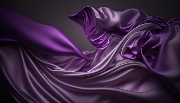 3D display pastel purple silk background. Satin fabric in motion silk cloth flying.