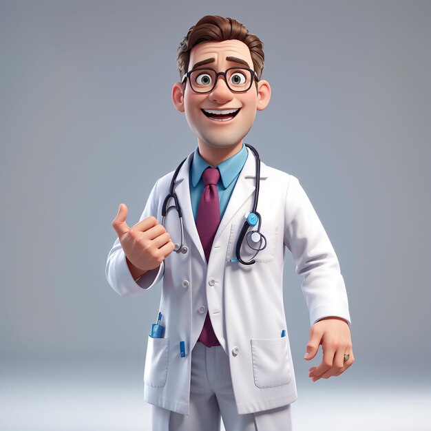 A 3D doctor cartoon character on a white background