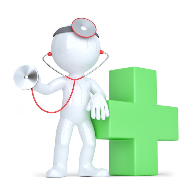 3d Doctor with a stethoscope in hands. Isolated. Contains clipping path