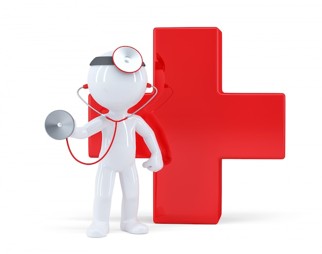 3d doctor with stethoscope. Isolated. Contains clipping path