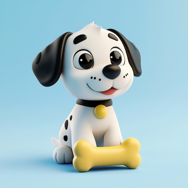 3D Dog with Toy Bone Icon Playful Pet Enjoying Toy Illustration Logo