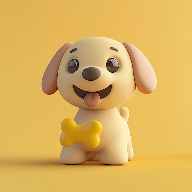 3D Dog with Toy Bone Icon Playful Pet Enjoying Toy Illustration Logo