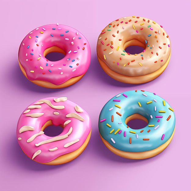 3d donut cartoon set